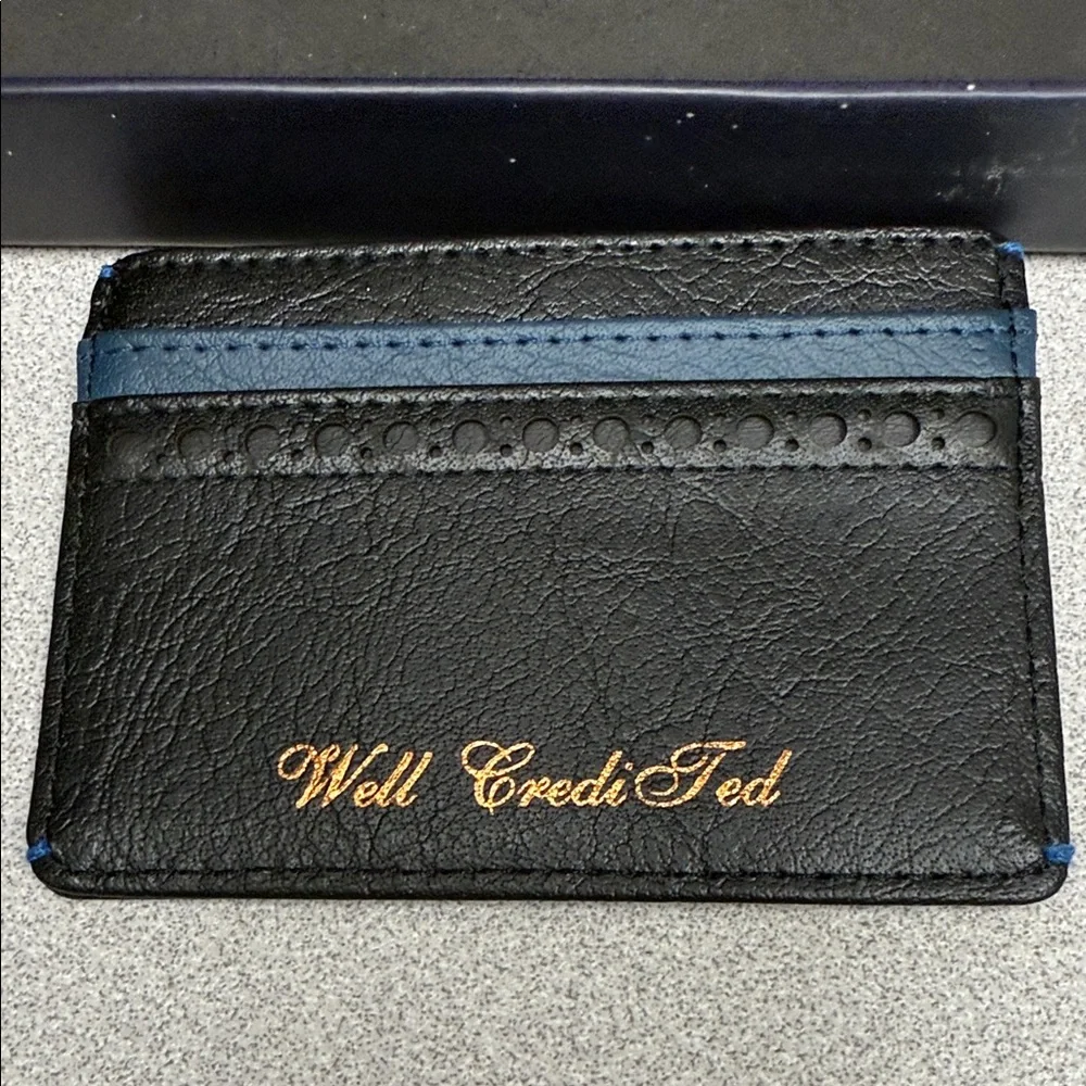 Ted Baker Black Card Holder and Keychain Set with Blue Accents